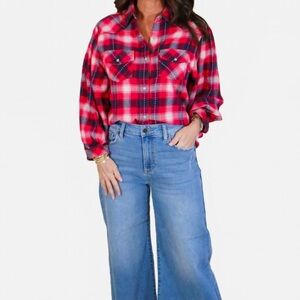 Ivy Jane Bubble Sleeve Flannel Button-Down Shirt